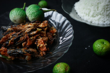 Indonesian Lombok food menu in the form of pindang fish sambel bawang, delicious spicy