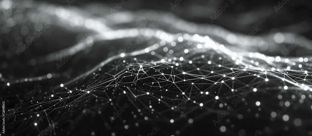 Poster abstract 3d rendering of a computer-generated, black and white background with a new quantum technol
