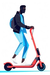 Young Man Riding Electric Scooter in Corporate Memphis Style AI Generated