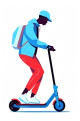 Young Man Riding Electric Scooter in Corporate Memphis Style AI Generated