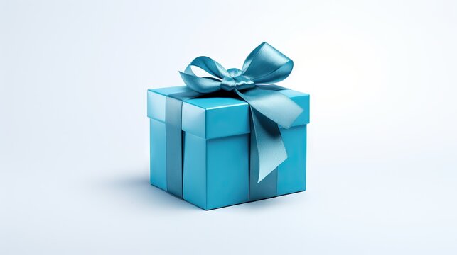 Blue gift box with blue bow isolated on white background. 3d illustration Generative AI