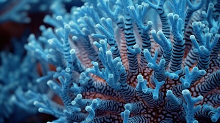 Naklejka na ściany i meble Close-up of a blue coral on a tropical coral reef. Generative AI