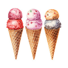 watercolor painting of scoops and waffle cone