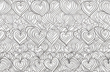 Set of seamless continuous line heart border on white background for valentines, women, mother day greeting invitation graphic design 