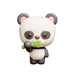 3D cute panda brushing teeth, Cartoon animal character, 3D rendering.