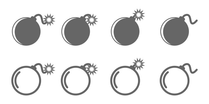 vector set of bomb and wick, exploding sign, detonation