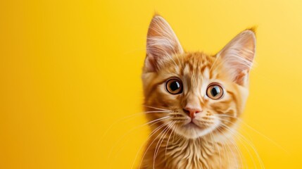 cute little orange cat on yellow background