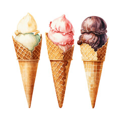 watercolor painting of scoops and waffle cone