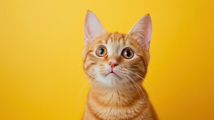 Fototapeta premium cute little orange cat on yellow background