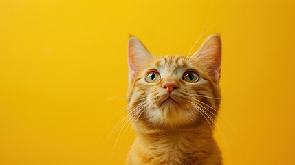 cute little orange cat on yellow background