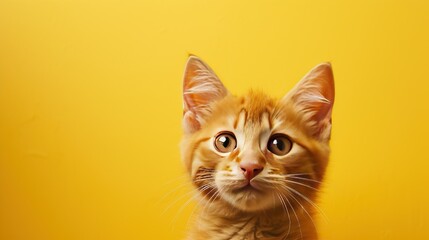 Fototapeta premium cute little orange cat on yellow background