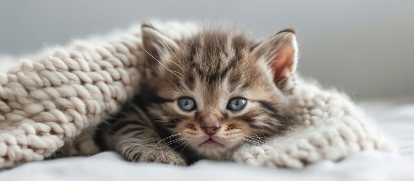 Two-week-old adorable kitten in a humorous and cute pet photo.