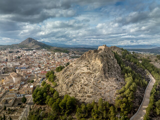 Fototapeta na wymiar Aerial view of Medieval Castle of San Juan and the town of Calasparra in Murcia Spain with old quarter wrapped around the foot of the hill