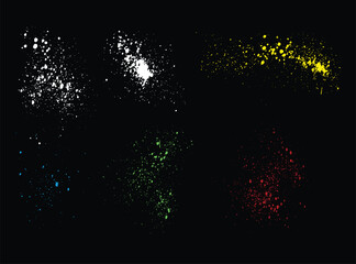 Blood splatter set of green, white, yellow, red, blue color grunge texture brush stroke background set