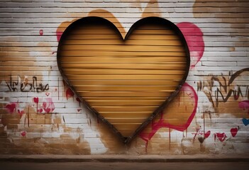 Valentine's Day brown Graffiti wall golden hand heart happy paint painted flow background concrete art