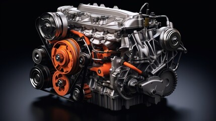 3d rendering of a car engine on a black background with reflection Generative AI