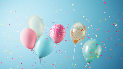pink, blue, and white balloons for birthday party