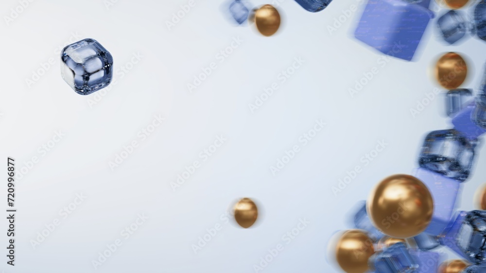 Poster dynamic composition with focus on glass cube. technology style. bokeh, motion blur effect. abstract 
