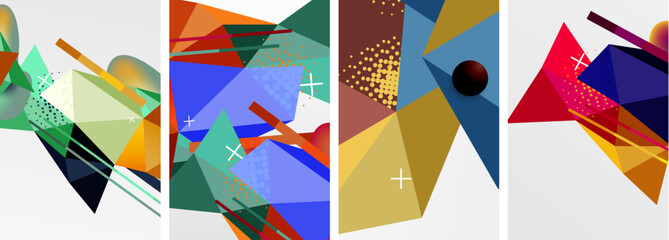 Geometric elements in abstract poster composition set. Vector illustration For Wallpaper, Banner, Background, Card, Book Illustration, landing page