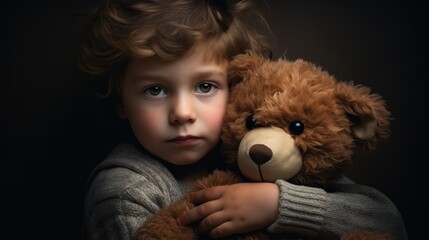 Adorable Child Holding a Teddy Bear AI Generated