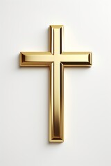 Simple Gold Cross on White Background AI Generated