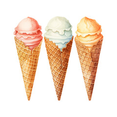 watercolor painting of scoops and waffle cone