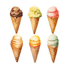 watercolor painting of scoops and waffle cone