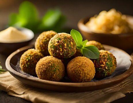 Illustration Of Premium Homemade Dish Of Falafels, Deep Fried Beans Ball