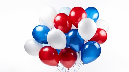 A cluster of glossy balloons in patriotic colors of red, white, and blue, symbolizing national pride.