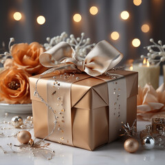 Beautiful christmas gift box and new year box with ribbons