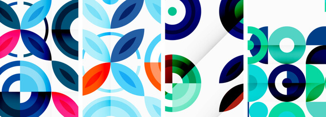 Circles and rings geometric backgrounds. Posters for wallpaper, business card, cover, poster, banner, brochure, header, website