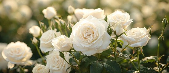 Obraz na płótnie Canvas Stunning White Te Roses Blooming in Los Angeles, California, Radiating Elegance with White, Te Roses in Los Angeles, California