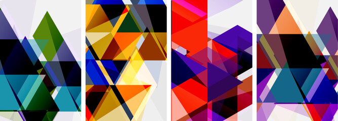 Colorful bright triangles with various colors and transparencies. Vector illustration For Wallpaper, Banner, Background, Card, Book Illustration, landing page