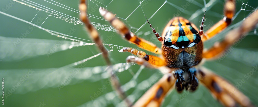 Wall mural a detailed macro shot of a spider weaving an intricate web, focusing on the precision and symmetry o