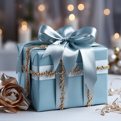 Luxury new year gift box with ribbons