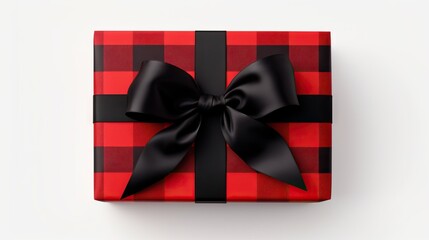 Red gift box with black bow isolated on white background. illustration. Generative AI