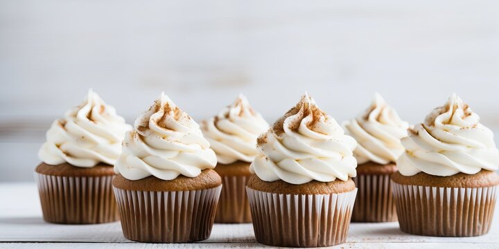 Vanilla cupcakes with buttercream frosting on a white wooden background Generative AI