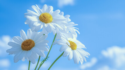 white daisy bouquet in outdoor with beautiful clear blue sky