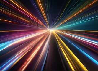 Fototapeta na wymiar Speed of light on colorful light highway in Abstract neon background from Generative AI