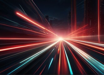 Fototapeta na wymiar Speed of light on Red light highway in Abstract neon background from Generative AI
