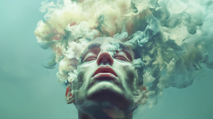 smoke over a man head depict thought process of human