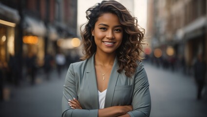 Happy Young American Businesswoman Smiling, Confident Career Woman Looking at Camera – Generative AI 