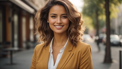 Happy Young American Businesswoman Smiling, Confident Career Woman Looking at Camera – Generative AI 