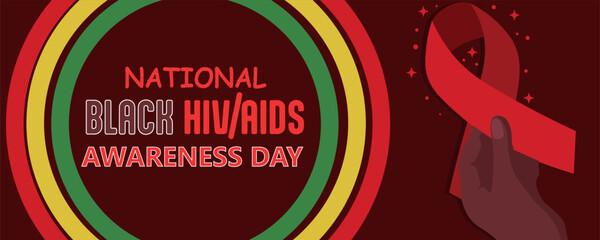 Banner for National Black / HIV AIDS Awareness Day with hand holding ribbon