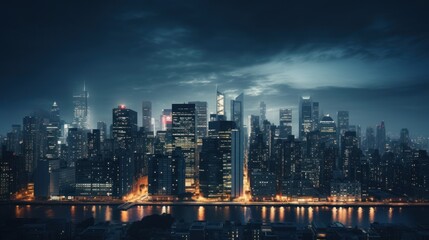 Hong Kong skyline at night with skyscrapers and Huangpu river Generative AI