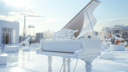 white piano, music festival,
