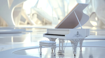 white grand piano for music festival, 