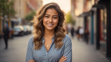 Happy Young American Businesswoman Smiling, Confident Career Woman Looking at Camera &ndash; Generative AI 