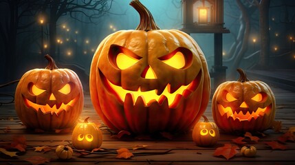 Smiling Pumpkin Clipart Drawings for Halloween with Glowing Eyes AI Generated