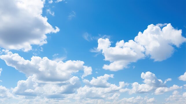 Blue sky background with tiny clouds. 3d illustration. Nature backdrop. Generative AI